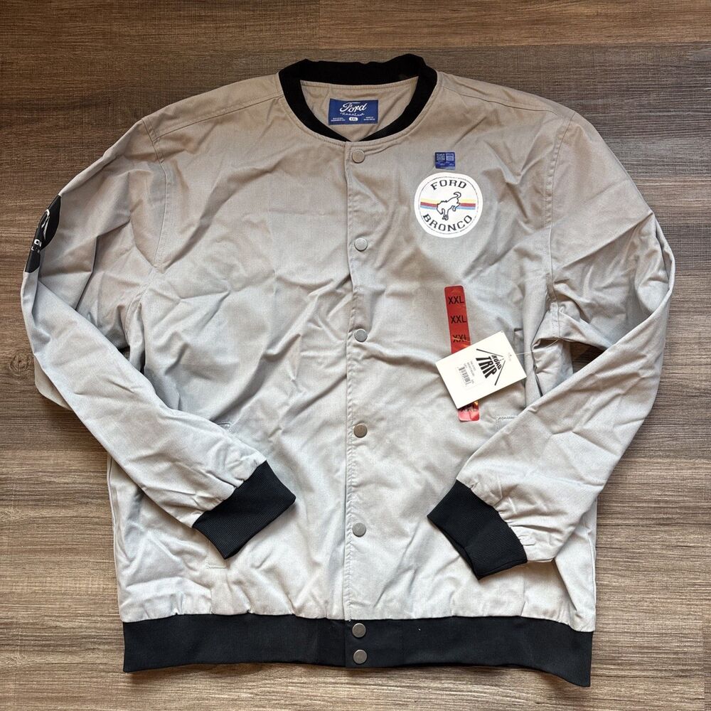 Ford Bronco Roadtrip Go Wild Jacket Mens XXL Grey Snap Front Driving Bomber NWT